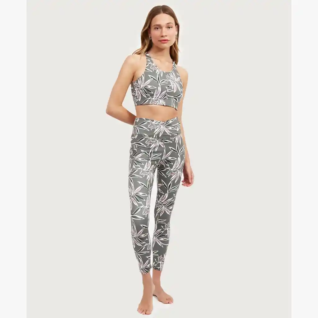 Calza Deportiva Mujer Cruzada Hojas M Verde