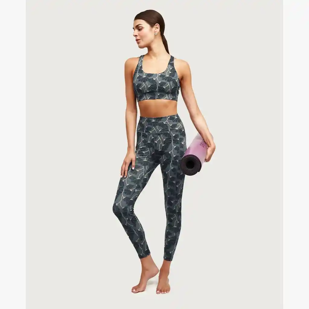 Calza Deportiva Mujer Flores L Gris