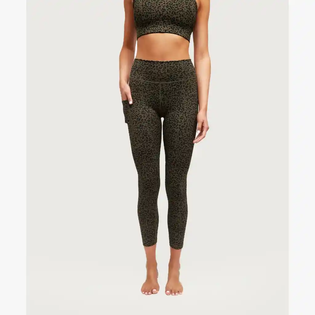 Calza Deportiva Mujer Leopard Print L Verde