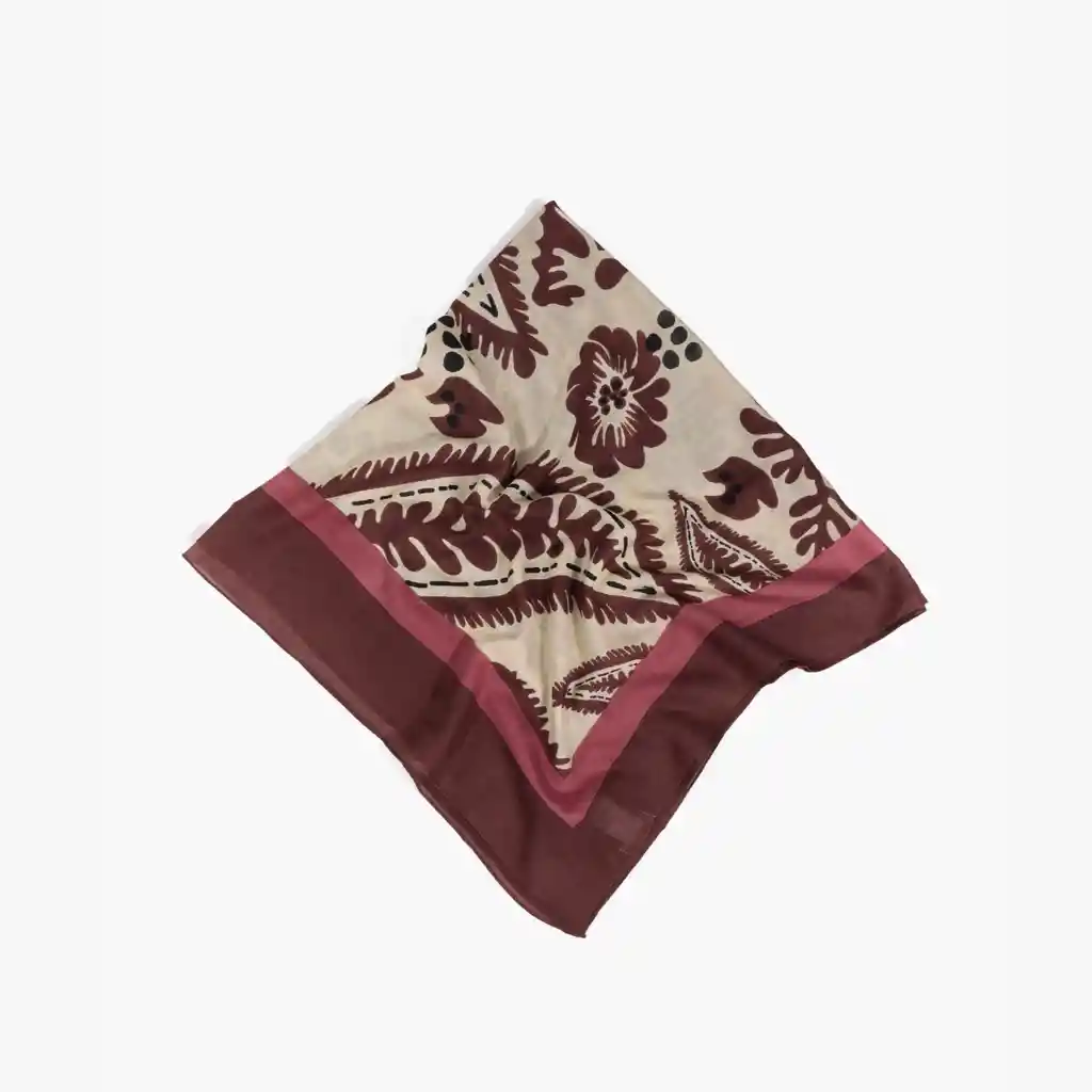 Pañuelo Mujer Flores Con Hojas Burdeo
