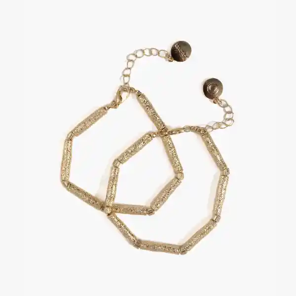 Set Pulseras Mujer Mostacillas Tubos De Metal Dorado