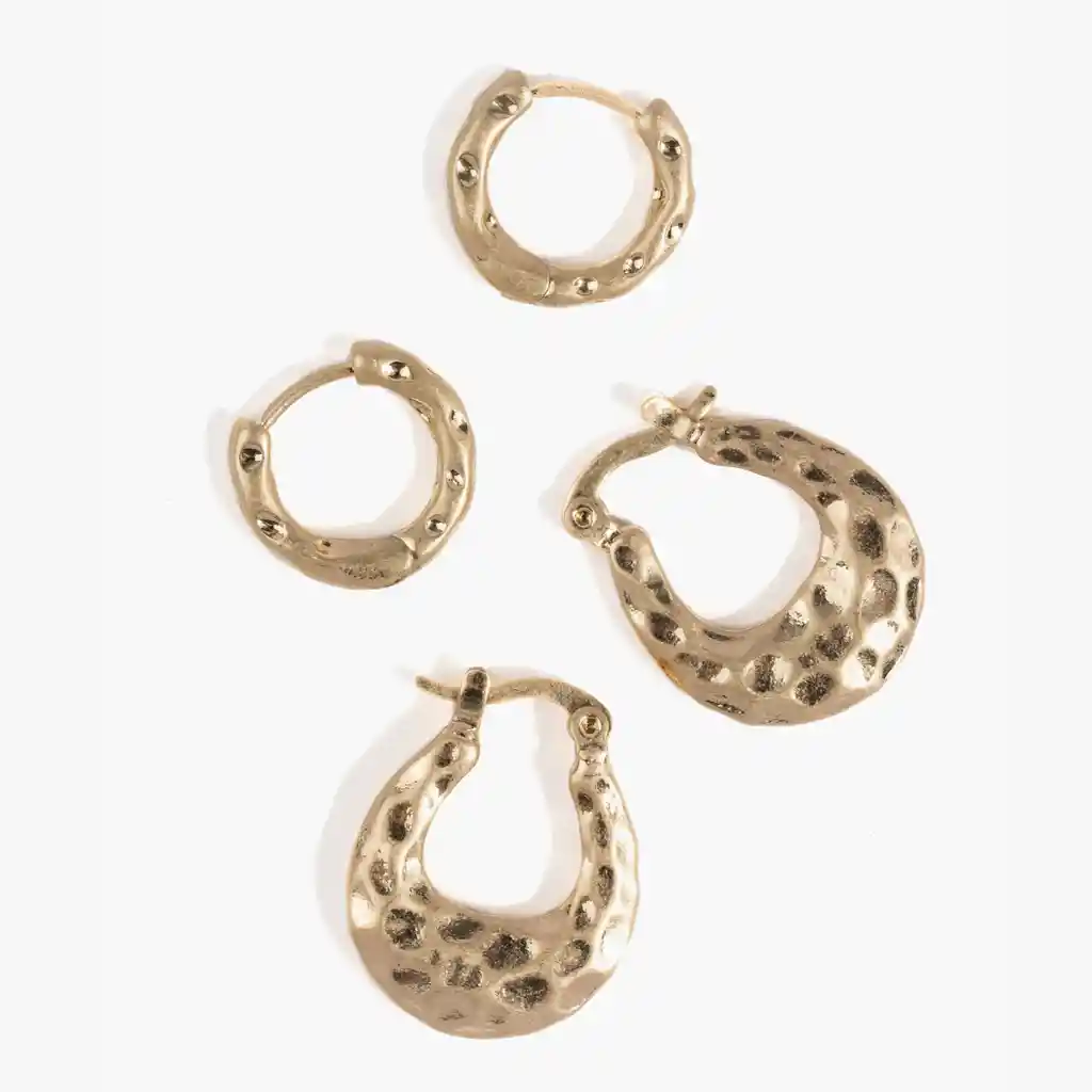Set Aros Mujer Relieve Dorado