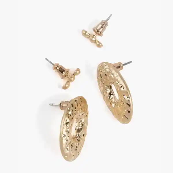 Set Aros Mujer Ovalados Y Pequeño Strass Dorado