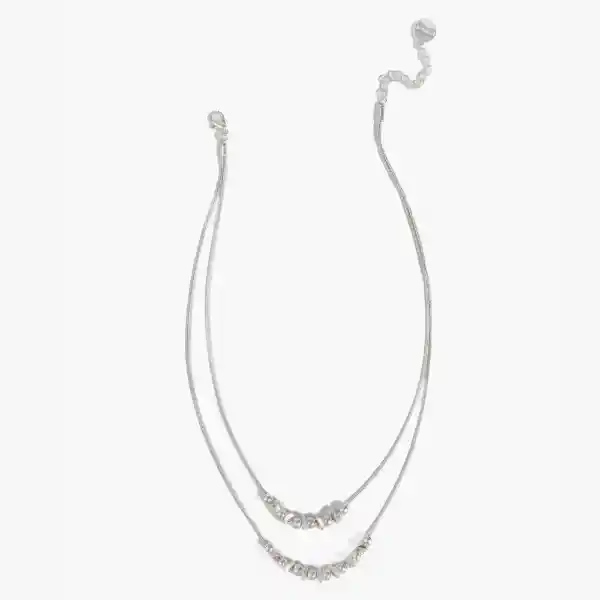 Collar Mujer Doble Mostacillas Metal Plateado