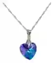 Collar Corazon Cristal Lila Violeta Tornasol Plata 925 Caja