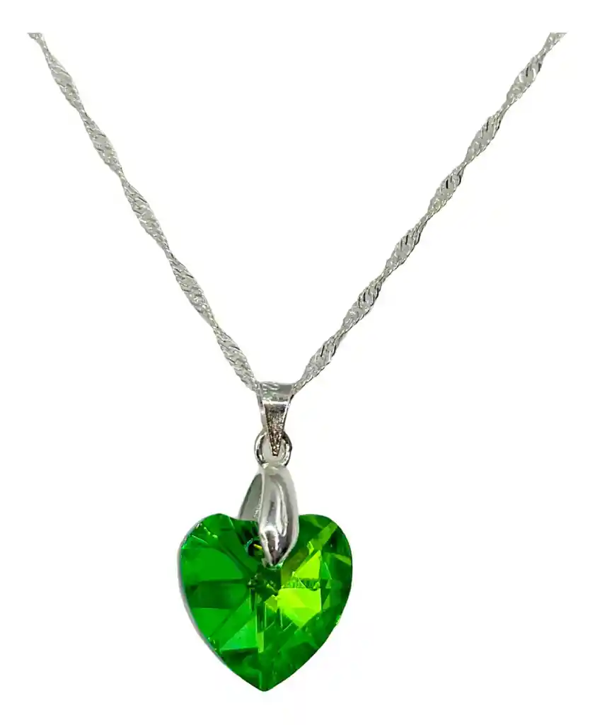 Collar Corazon Cristal Tornasol Verde Plata 925 Mas Caja