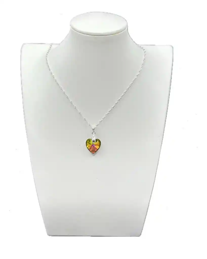 Collar Corazon Cristal Tornasol Swarovski Plata 925 + Caja