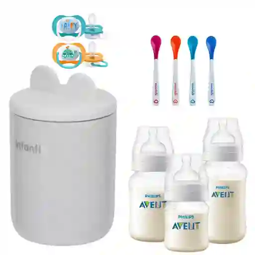 Set Bebé Calentador Mamaderas Avent Chupetes Y Cucharas