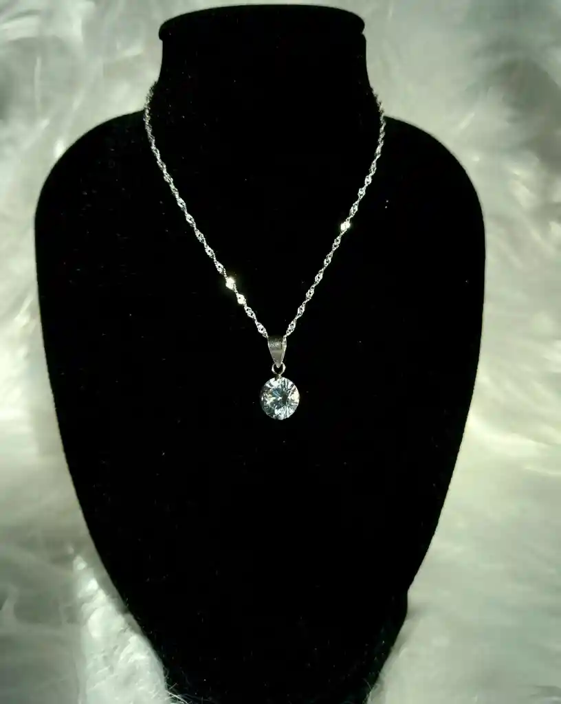 Collar Punto De Luz Circón Suizo Plata Italiana Ley 925 50cm