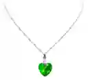 Collar Corazon Cristal Tornasol Verde Plata 925 Mas Caja