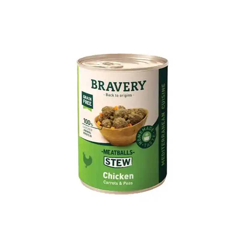 Alimento Humedo Bravery Meatballs Stew Chicken Lata 290gr
