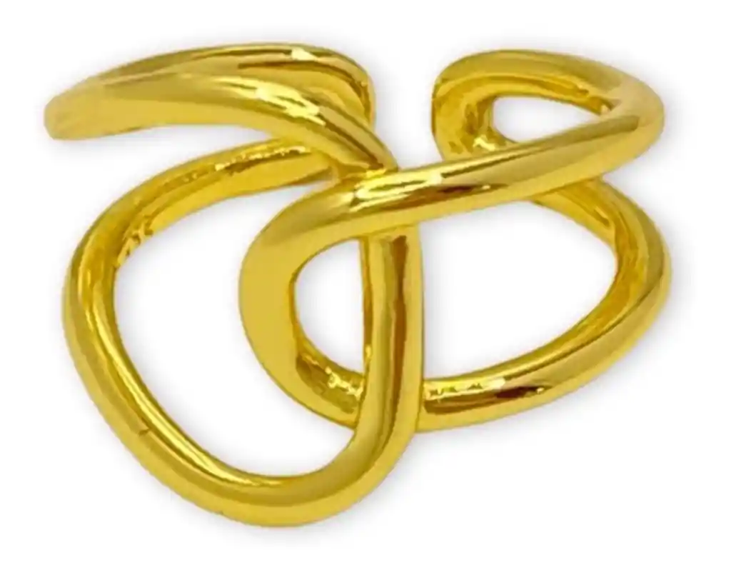 Anillo Cruzado Asimétrico Ajustable Plata S925 Baño Oro Caja