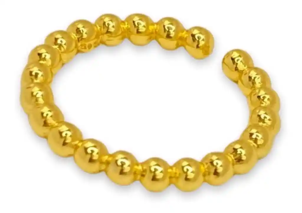 Anillo Bolitas Esferas Sin Fin Ajustable S925 Baño Oro Caja