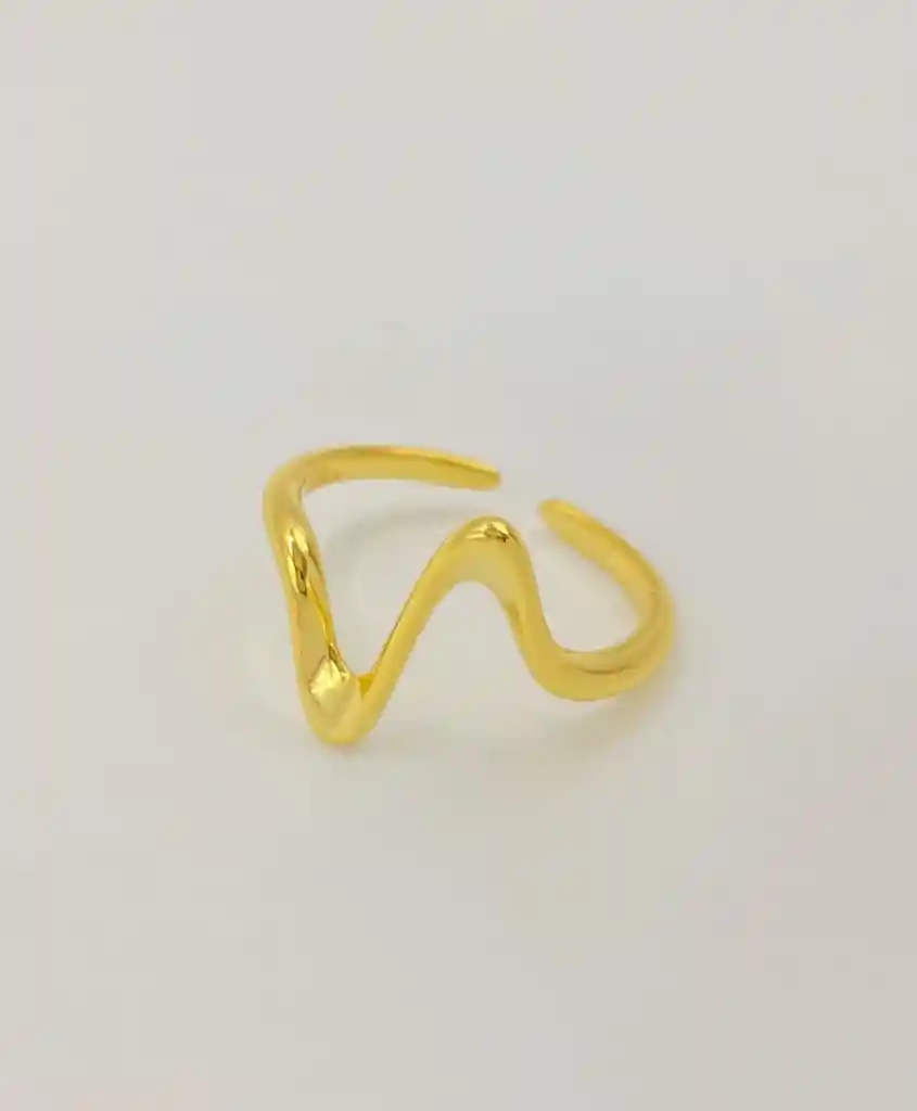 Anillo V Ola Deseo Línea Vida Ajustable S925 Baño Oro Caja