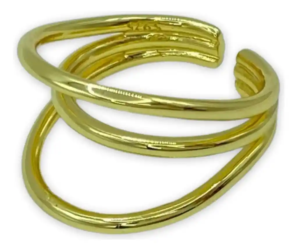 Anillo Triple Elegante Ilusión Ajustable Plata S925 Baño Oro