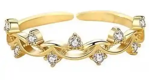 Anillo Juvenil Trenzado Con Circones Plata S925 Baño En Oro