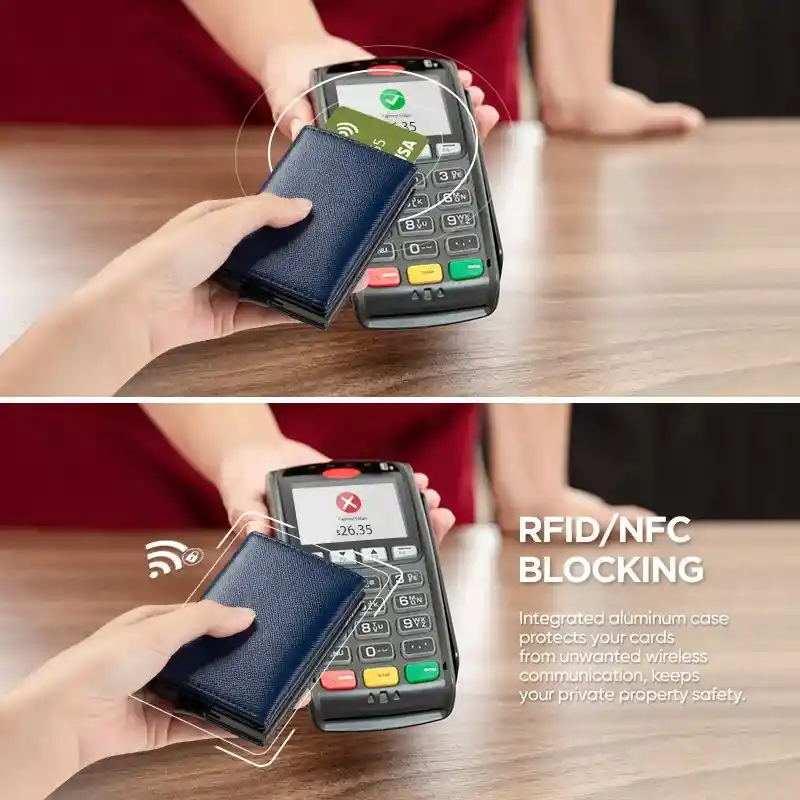 Billetera De Cuero Con Deslizador De Tarjetas Pop Up - Levurett Lv203 Azul