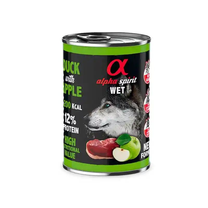 Alimento Humedo Alpha Spirit Pato Con Manzana Verde Lata 400gr