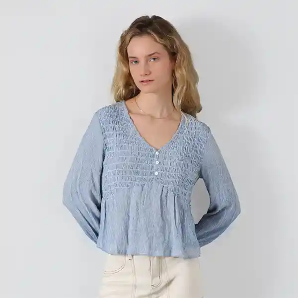 Blusa Panal Lineas Azul L Mujer Raindoor