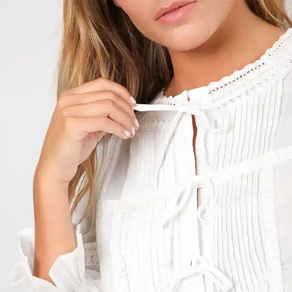 Blusa Cinta Pliegues Blanca Xs Mujer Raindoor