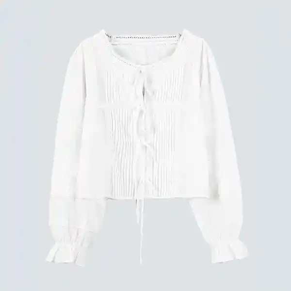 Blusa Cinta Pliegues Blanca Xs Mujer Raindoor