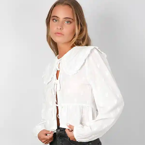 Blusa Cuello Bebé Estampado Langostas Blanca Xxs Mujer Raindoor