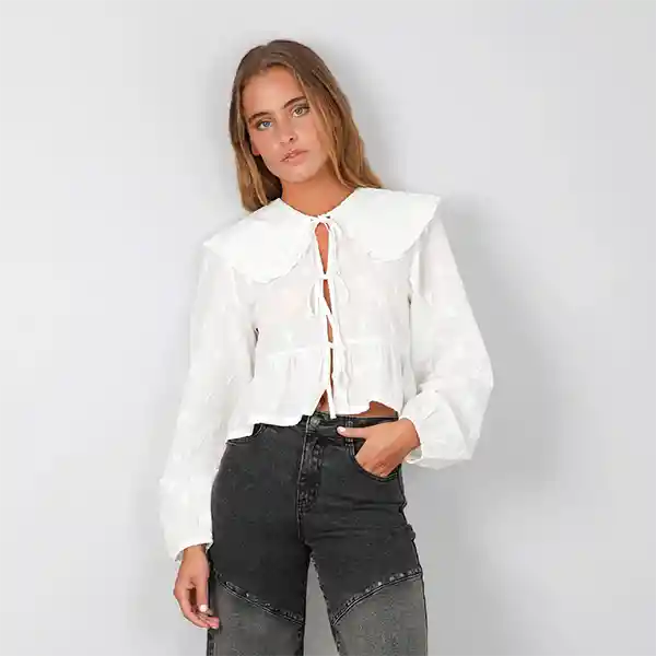 Blusa Cuello Bebé Estampado Langostas Blanca S Mujer Raindoor