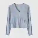 Blusa Panal Lineas Azul S Mujer Raindoor