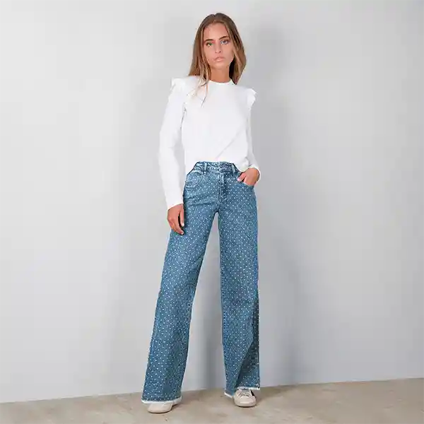 Pantalón Puntos Denim Azul 34 Mujer Raindoor