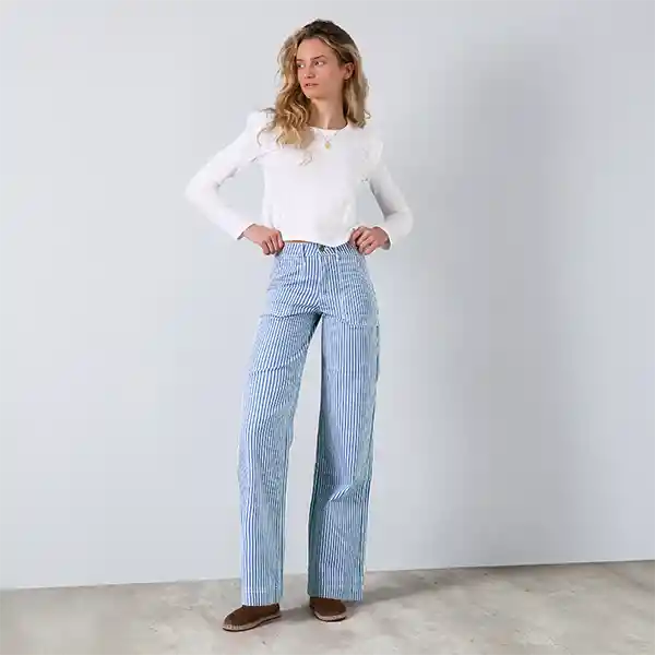 Pantalón Denim Azul Rayas Blancas 38 Mujer Raindoor