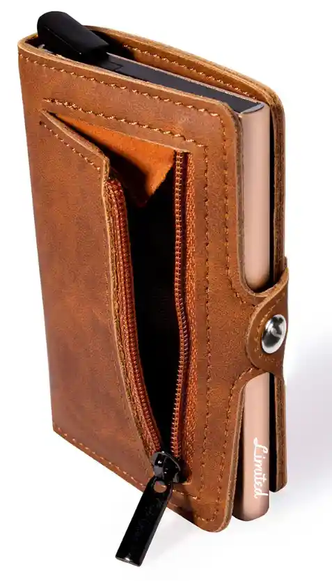 Billetera - Slim - Brown & Gold, Con Monedero