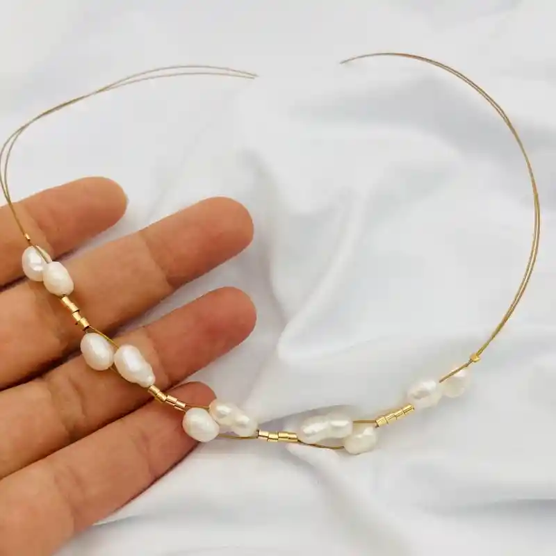 Collar Trenza De Perlas Naturales