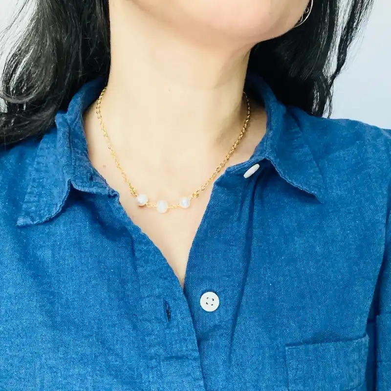 Collar Cadena Dorada Con Perlas