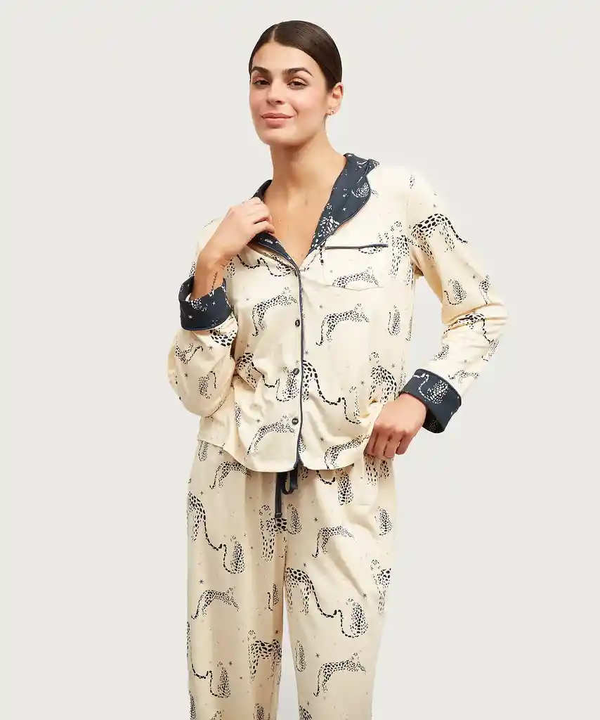 Set Pijama Mujer Tigres M Beige