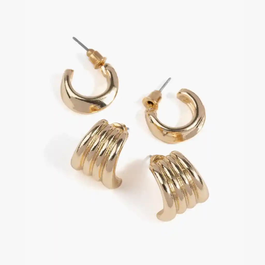 Set Aros Mujer Argollas Diferentes Dorado