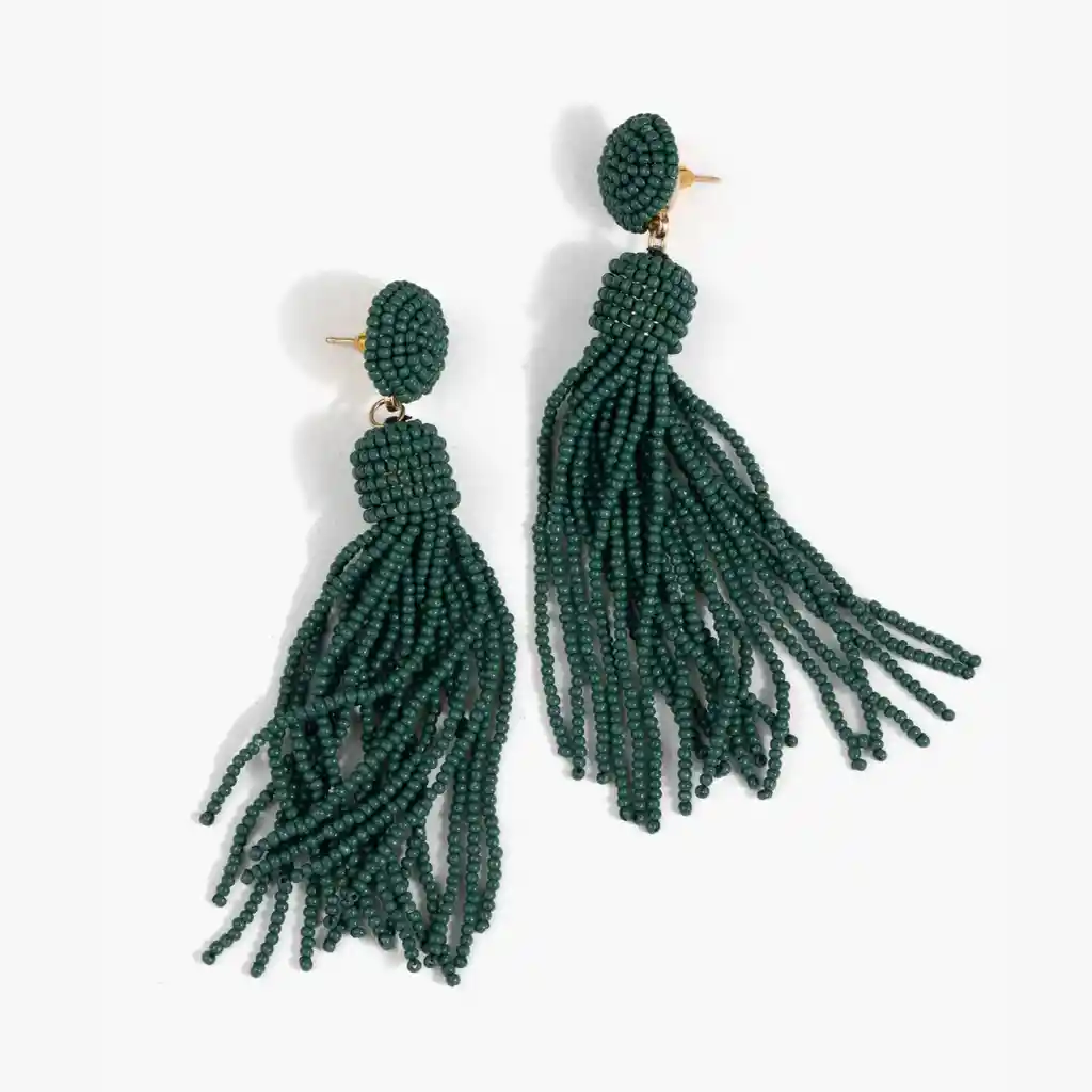 Aros Mujer Tassel Largos Verde Petróleo