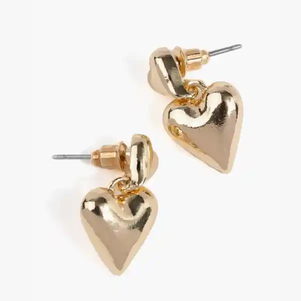 Aros Mujer Doble Corazones Dorado
