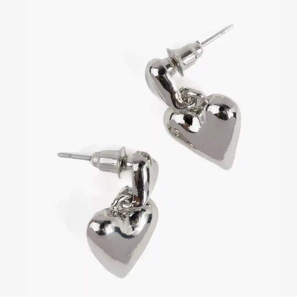 Aros Mujer Doble Corazones Plateado