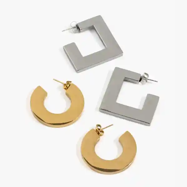 Set Aros Mujer Geométricos Plateado
