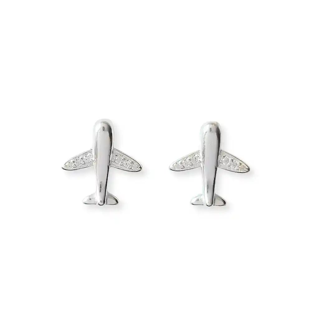 Aros Avión Circón Alas Plata Fina 925