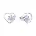 Aros Corazón Huella Circón Rosado Plata Fina 925