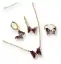 Conjunto Mariposa Collar Dije Colgante Aros Anillo Baño Oro