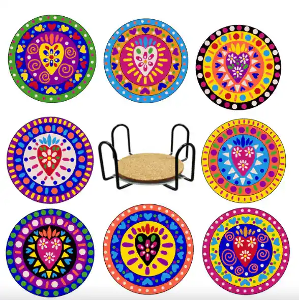 Kit De Posavasos Pintura Con Diamante Mandala -flor De Frida