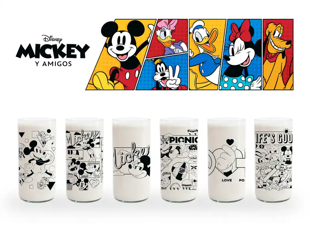 Mickey Y Amigos Retro - Juego De 6 Vasos