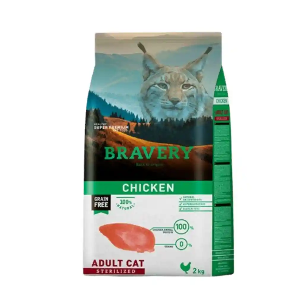 Bravery, Gato Adulto Esterilizado, Sabor Pollo(2kg)