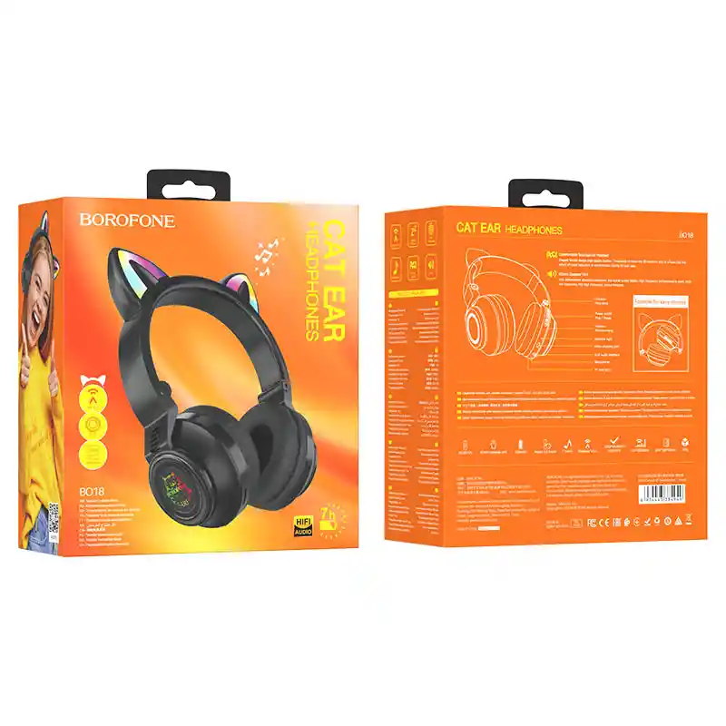 Audifonos Inalambricos Bluetooth Orejas Gato Borofone Bo18 7hrs Negro