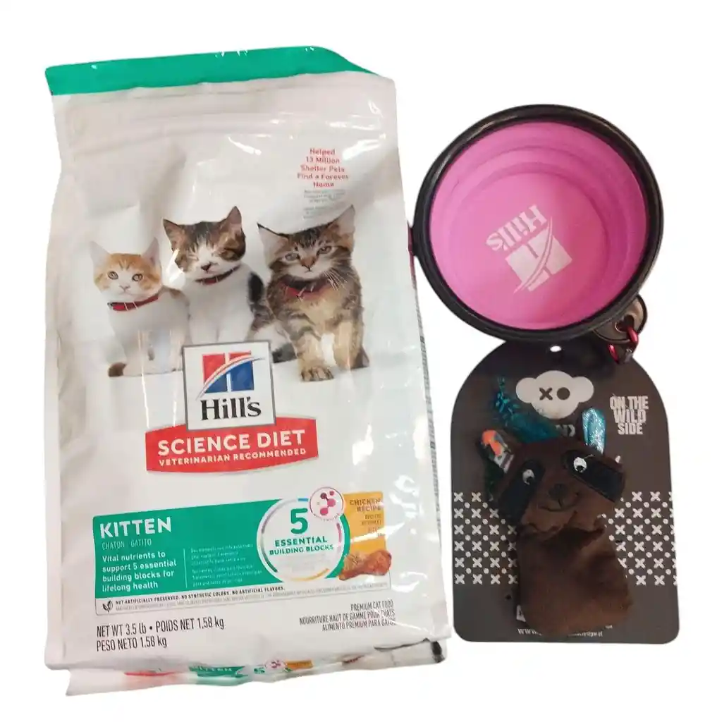 Hills - Kit Para Gatos Cachorros (hills Kitten 1.5 Kg + Plato Plegable Mediano+ Juguete Mapache Brnx)