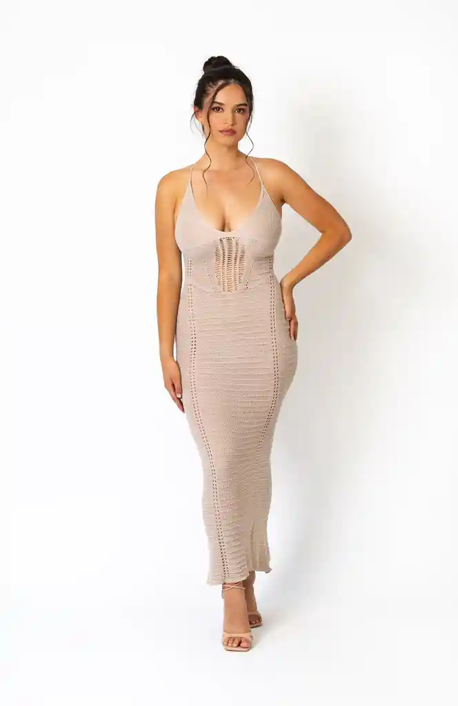 Vestido Maxi Gris Claro Con Amarres En La Espalda Xs