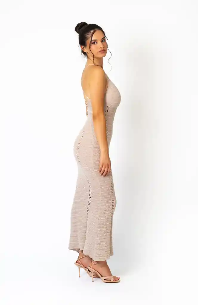 Vestido Maxi Gris Claro Con Amarres En La Espalda Xs