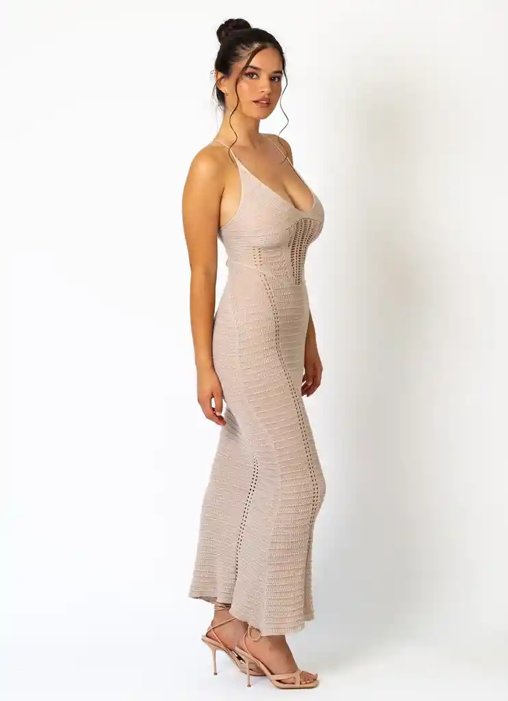 Vestido Maxi Gris Claro Con Amarres En La Espalda Xs